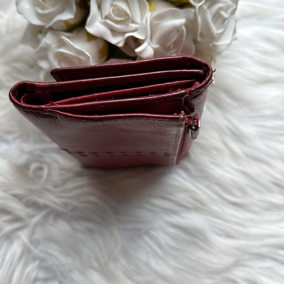 FOSSIL Soft Leather Trifold Billfold Wallet Deep Red Crimson with Stitching - Picture 7 of 12